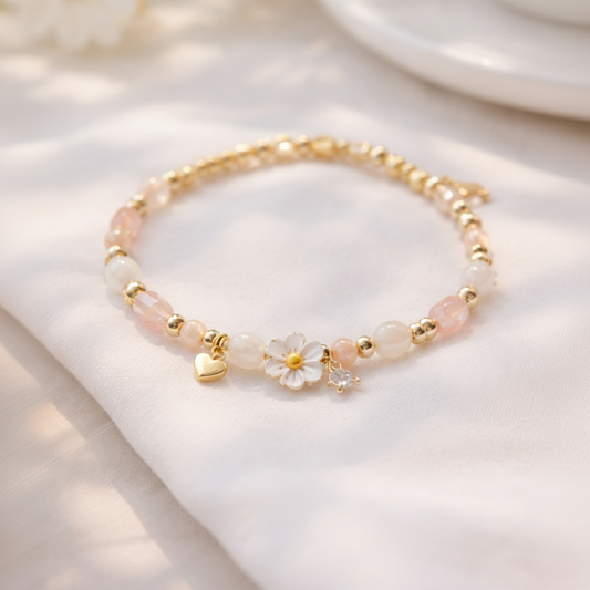 Goldfarbenes Edelstahl-Perlenarmband