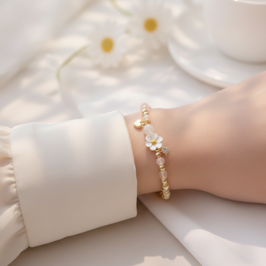 Goldfarbenes Edelstahl-Perlenarmband